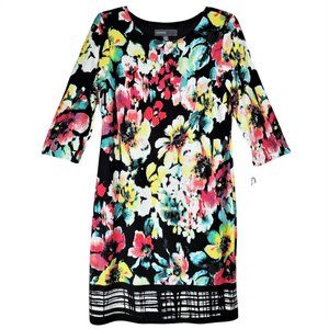 Donna Ricco Women's NWT Sz 8 Dress Shift Knee Length 3/4 Sleeves Lined Floral